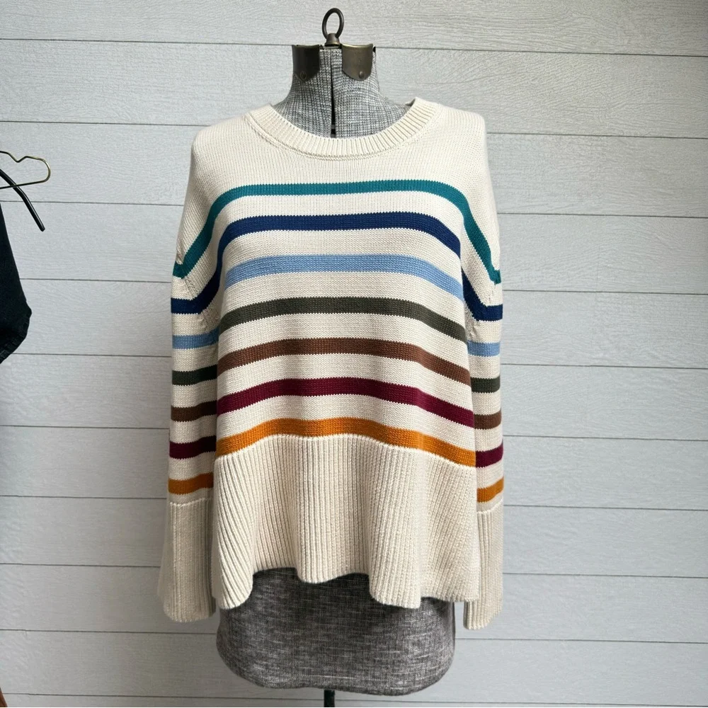 GAP Striped Cotton Knit Sweater | Coastal Earth Tones | Relaxed Fit | Size M - Picture 1 of 11